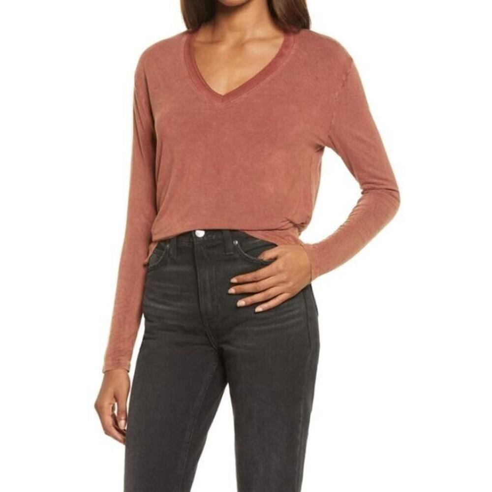 Treasure & Bond Womens Mineral Wash Long Sleeve T-Shirt Rust Sequoia XLarge $45
